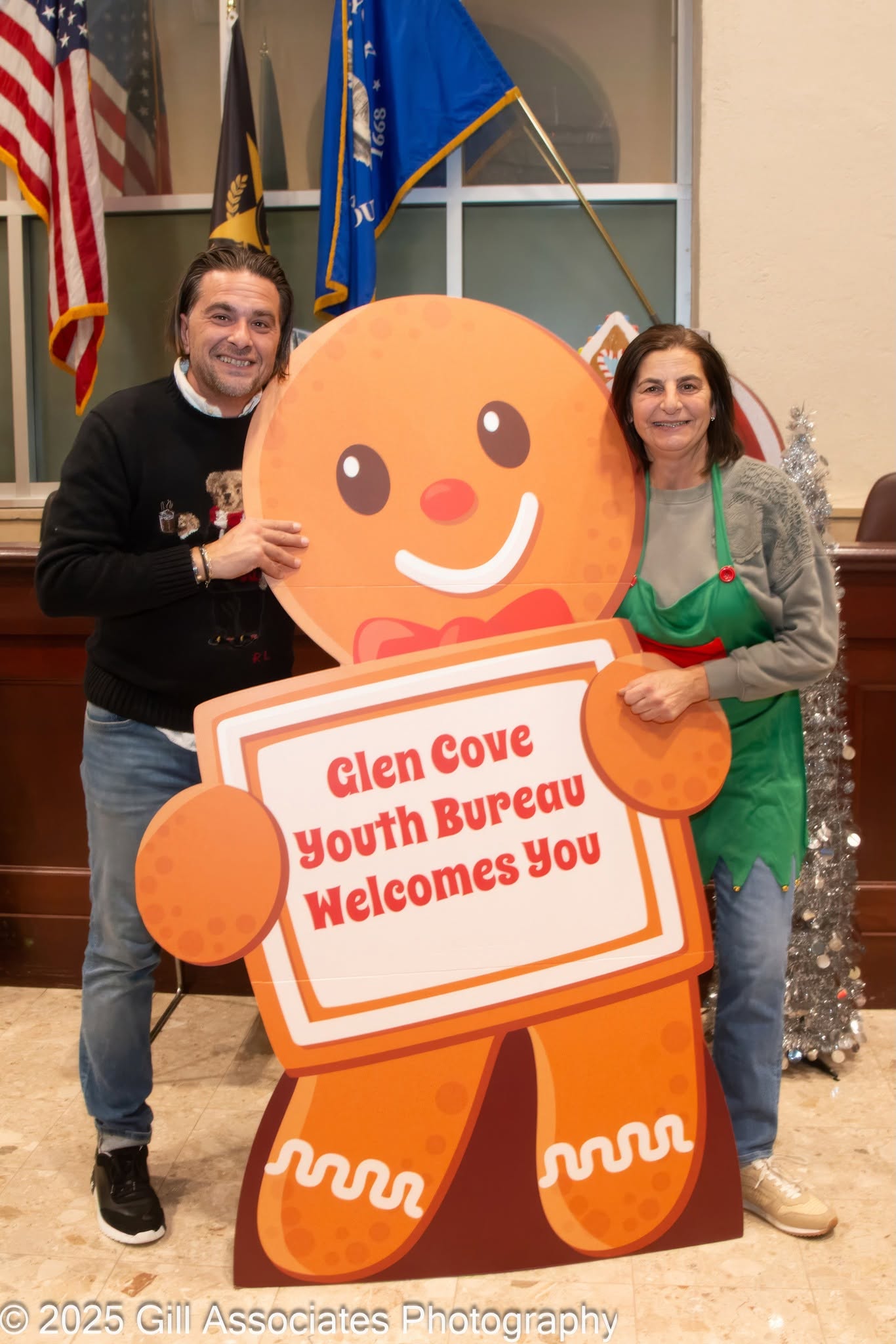 Glen Cove Youth Bureau holiday event with a gingerbread character